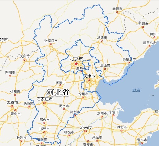 （写真１）巨大な河北省は直轄市（省に相当）の北京市と天津市を囲むように隣接している