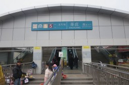 （写真１）上海市内を走っている上海メトロの莘庄駅、駅前には露天商が多い